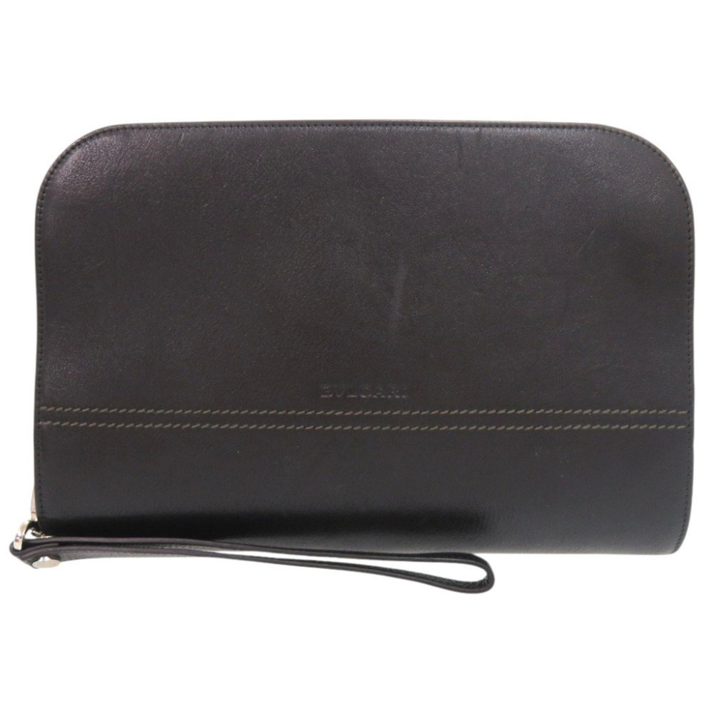 BVLGARI Logo Leather Black Clutch Bag Second 1583BVLGARI